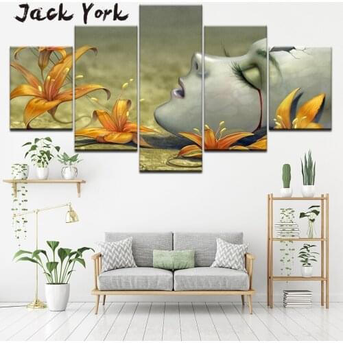 Canvas Painting Abstract Artistic Head Face Flower 5 Pieces Wall Art Painting Modular Wallpapers Poster Print Home Decor