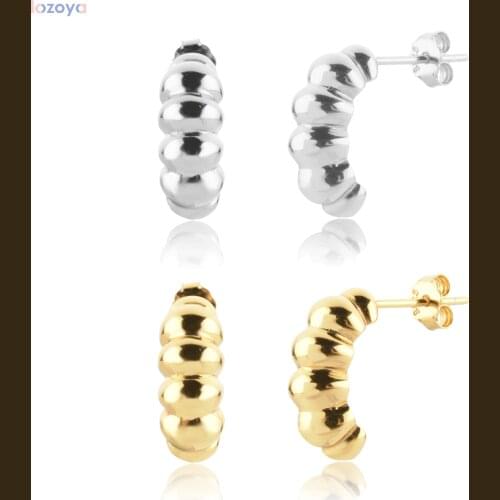 LOZOYA 925 Sterling Silver Screw Twist Wedding Jewels Stud Earring Piercing Pendiente Stud Earring Clips Round Jewelry Gift