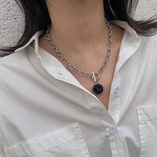 Minimalist Casual Neck Chain Necklaces for Women Round Marble Pendants Hiphop Female Fashion Jewelry Necklace Gift