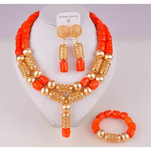 Fashion Orange African Coral Bead Necklace Set for Nigerian Wedding C42-04