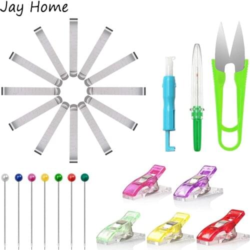 125Pcs Sewing Tools Kit Hemming Clips Ball Head Straight Pins Needle Threader U Scissors Plastic Clips for Crafting DIY Quilting