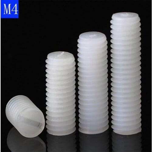 M4 x 0.7 (4mm) White Nylon Plastic Slotted Head Set Screws Flat Point Grub Screws bolts