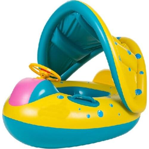 Inflatable Boat With Sunshade Awning For Baby Play Water Bath Outdoor Toy Swim Ring Pool Toy Summer Ride-on Floating Boat 2021