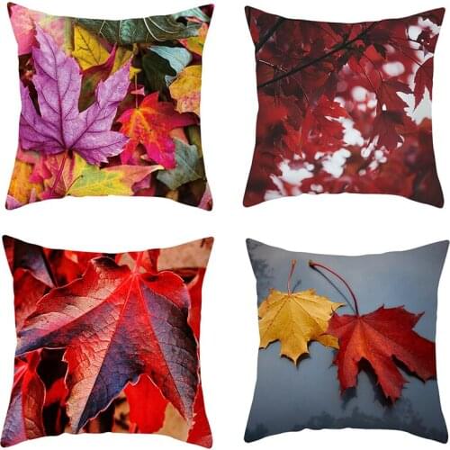 Autumn Maple Leaf Sofa Decorative Cushion Cover Peach Skin Pillowcase Throw Pillow for Sofa Bed Home Decor Pillowcover 45*45cm