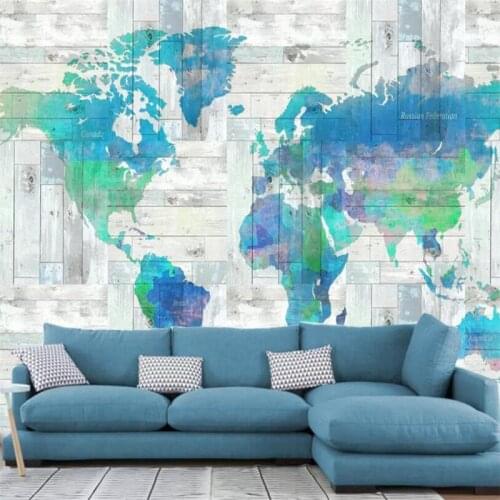 Custom photo wallpaper Retro Wooden Board World Map Living Room wallpaper Cafe Background bedroom office wallpaper mural