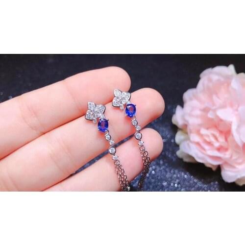 Natural Sapphire Earrings. 925 sterling silver inlay, simple and delicate, recommended by the boss