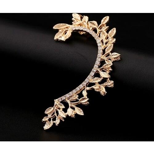 Fashion earrings Hot Sell Leaf Ear Cuff Curved Rhinestones Zinc Alloy Earcuffs Unique Jewelry Accessories Girl Gift Clip Earring
