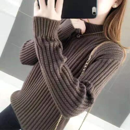 Women Autumn Winter Pullover Sweater Female Korean Head Half Turtleneck Loose Thickening Warm Solid Color Knitted Sweaters L237