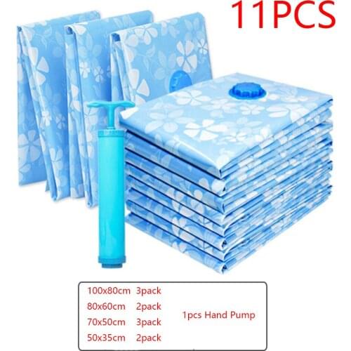 Vacuum Bag Storage Bag For Compressed Saving Seal Bag with Hand Pump Clothes Quilt Organizer Home Organizer 11PCS