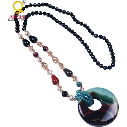 Vintage fashion 6mm high quality black stone beads necklace stone pendant necklace crystal decorate dress collection