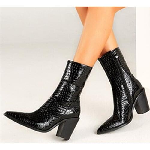 2021 HOT Motorcycle Western Cowboy Boots PU Leather Cossacks High Heels Cowgirl Booties Women Ankle botas size 35-42