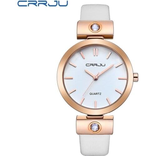 CRRJU Rose gold Women Watches Luxury High Quality Water Resistant Montre Femme Leather 2017 Top Brand Dress Woman Wrist Watches