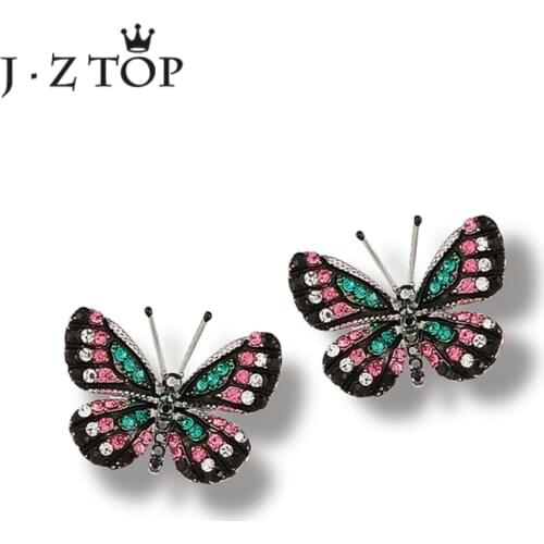 JZTOP Cute Butterfly Crystal Stud Earrings Multicolor Crystal Earrings For Woman Exquisite Boucle D'oreille Jewelry Gifts