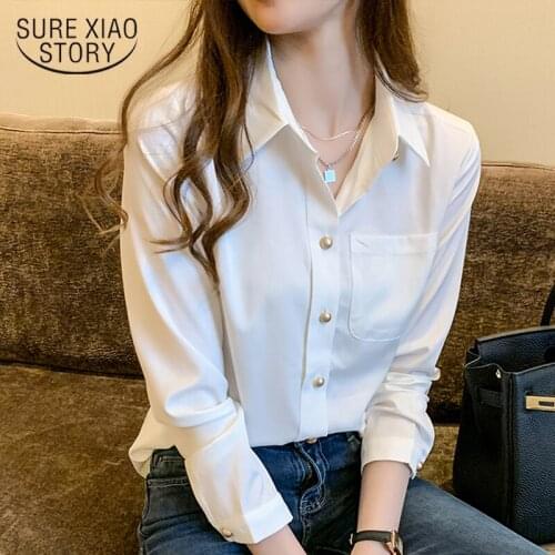 2021 Office Lady Solid Button Cardigan Women Blouse New Long Sleeve White Chiffon Shirt Women Ladies Clothing Blusas Mujer 10694