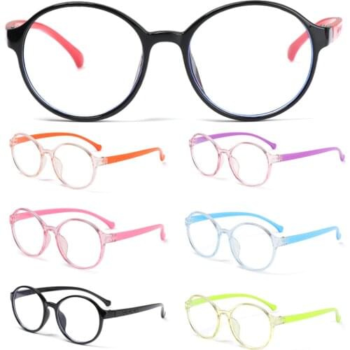 1Pair Round Frame Anti-blue Light Kids Glasses Children Boys Girls Computer Eye Protection Ultra Light Eyeglasses