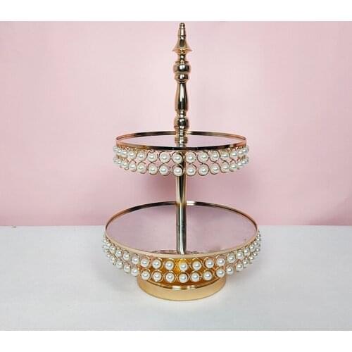 1pcs gold peral cake table Gold Accessory Tray Dessert Metal for Wedding Mirrors