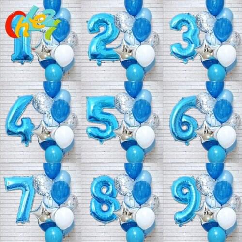 12Pcs Blue Boy Birthday Balloons Number 1 2 3 Year Party Decorations Globos Baby Shower Helium Confetti Latex Balloon Kids Toys