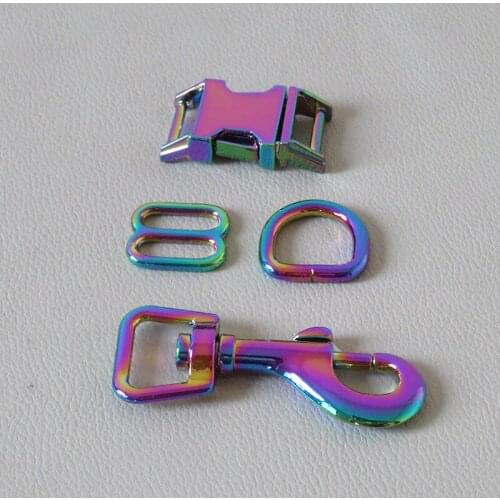 20Sets/Pack Rainbow Metal D Half Ring Belt Loop Clasp Adjuster Buckle Pet Dog Collar Leash Hook DIY Accessory Harness Hardware
