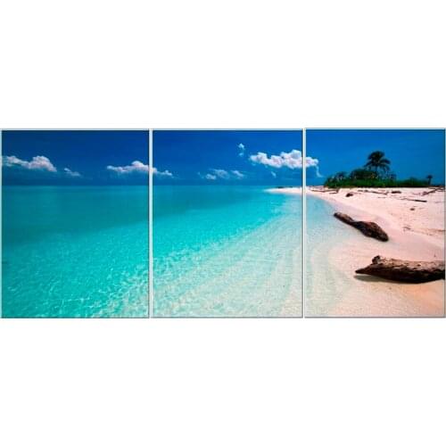 3 panels Blue Sky Beach Landscape Decorative Pictures for Livingroom Bathroom with Stretched over Wood Frame Ready to Hang