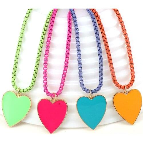 3Pcs Gold Color Female Enamel Yellow Pink Blue Enamel Heart Pendant For Women Multicolor Charm Choker Necklaces 2021 Jewelry