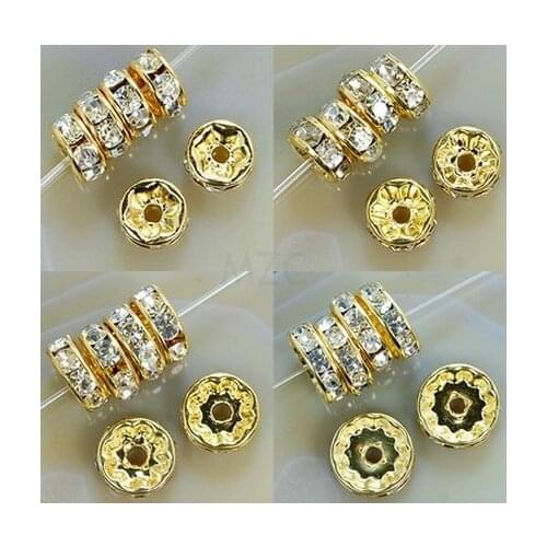 6 mm 8 mm 10 mm 12 mm ,each size 100 Pieces, White AAA Rhinestone Rondelle Spacer, Silver Plated cf23 DIY beads Jewelry