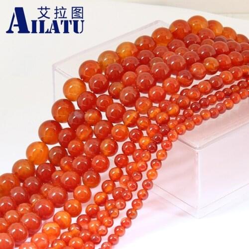 Ailatu High Grade Natural Red Carnelian Round Gem Onyx Stone Beads 15" Strand 6 8 10 12 14MM Pick Size For Jewelry Making