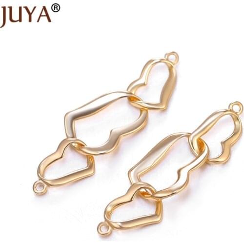 Hot sale DIY earring hook chain connector accessories 3 section plating gold heart-shaped connector for earrings findings 1 pair