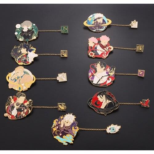 Anime Jujutsu Kaisen Gojo Satoru Button Brooch Pins Metal Chain Badge Collection Fashion Medal Pendant Souvenir Toy Cosplay Gift