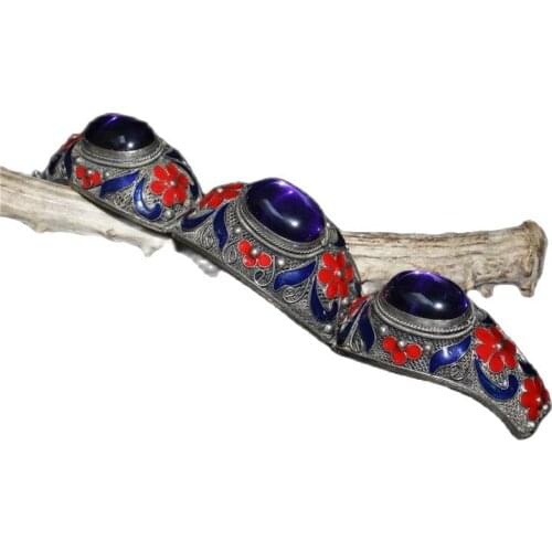 Chinese Old Tibetan Silver Cloisonne Inlaid Sapphire Bracelet