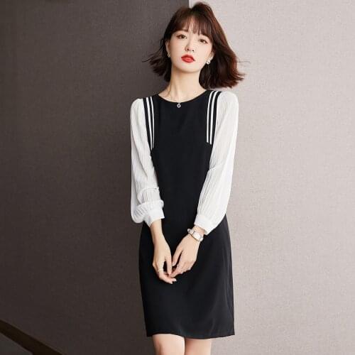 Black Stitch Mini Korean Fashion Kawaii Casual WomenS Elegant Dresses Autumn For Women 2021 Female Clothing Sukienka