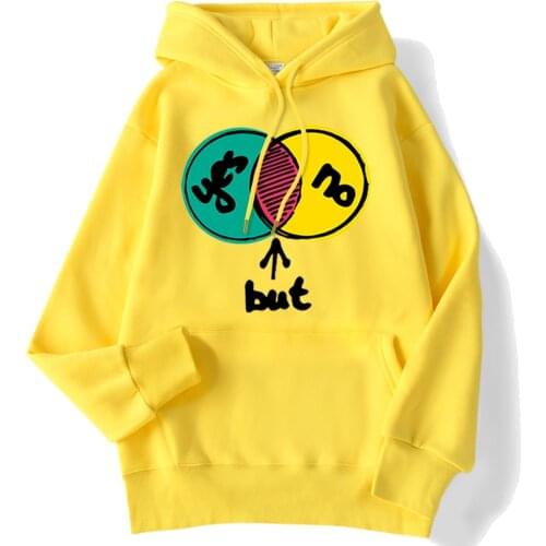 Yes But No Letter Hip Hop Print Mens Hoodies Cute Casual Hoodies Autumn Crewneck Pullover Hoody Street Fitness Men Clothing New