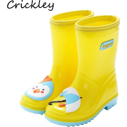 Cute Cartoon Kids Rain Shoes PVC Car Penguin Pattern Boys Girls Rain Boots Anti Slip Waterproof Toddler Childrens Water Shoes