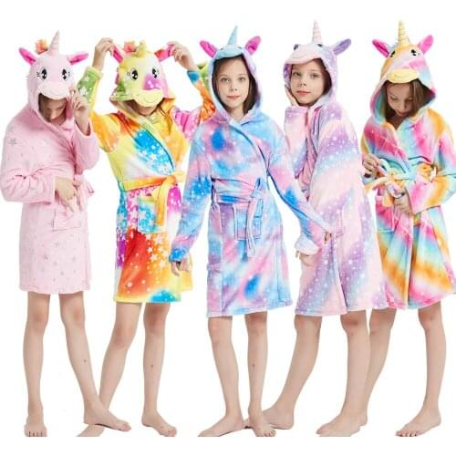 Unicorn Hooded Children Bathrobes Baby Rainbow Bath Robe Animal For Boys Girls Pyjamas Cute Nightgown Kids Sleepwear 1-6Yrs Kid