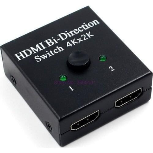 Dhl or fedex 50pcs HDMI Switcher 2 Ports Bi-direction Manual Switch 2 x 1/1 x 2 HDMI Splitter Hub HDCP Passthrough Ultra HD 4K