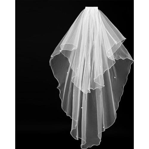Elegant Wedding Accessories 1.5 Meters 2 Layers Beaded Wedding Veil White Simple Bridal Veil With Comb Wedding Veil Hot Sale2019