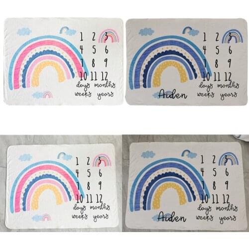 Flannel Rainbow Pattern Baby Milestone Blanket Newborn Monthly Growth Record Blanket Creative Background Cloth Photography Props