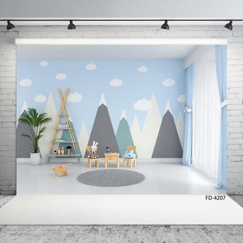 Children Room Rabbit Toy Wall Wooden Floor Photophone Photography Background Baby Portrait Photography Backdrop For Photo Studio