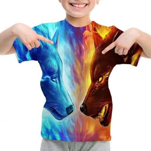 Teens Trendy Wolf T-shirt for Boys Girls 3D wolfs Printed Short Sleeve Children Round Collar T shirt Kids Clothing Tee Tops