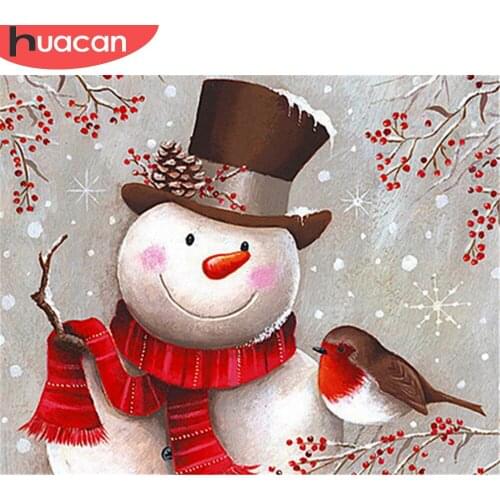 HUACAN Full Square Diamond Painting Snowman DIY Diamond Painting Cross Stitch Christmas Mosaic Rhinestone Winter Home Decor