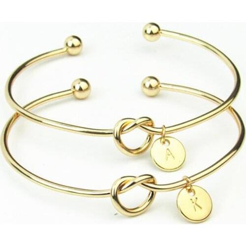 Personalize A-Z Knot Initial Bracelets Bangles 26 Letter Open Armband Cuff Bangle for Women Bridesmaid Jewelry Pulseira