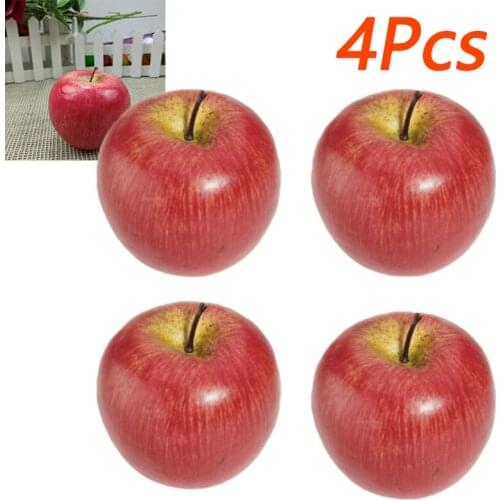 4pcs Artificial Fruit Plastic Apple Fake Red Apples Display For Kitchen Home Foods Decor Artificial apples Home Party Decoration