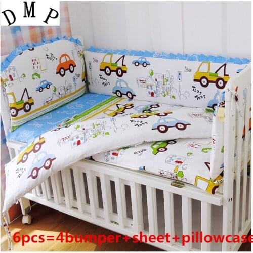 6PCS baby Bedding sets baby girl bedding crib sets cot sheet bumper protetor de berco (4bumper+sheet+pillow cover)