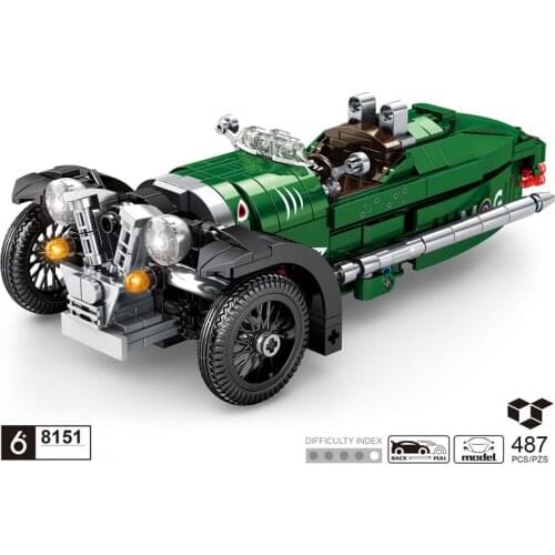 Technical classic Vintage car building block Morgan 3 Wheeler bricks pull back vehicle toys collection for boys gifts