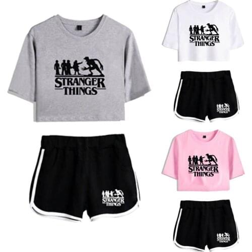 Stranger Things Costume T shirt Shorts Two Piece Suit Girls Women 3D Print Stranger Things Tees Shirt Shorts Eleven Sports Sets