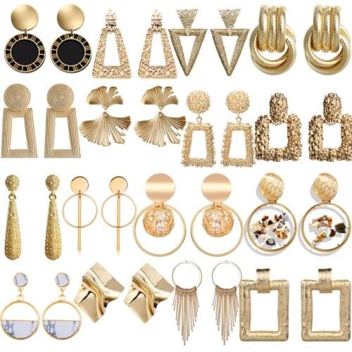 KSRA Statement Vintage Gold Metal Geometric Earrings For Women Fashion Oversize Modern Drop Dangle Earrings Female Jewelry