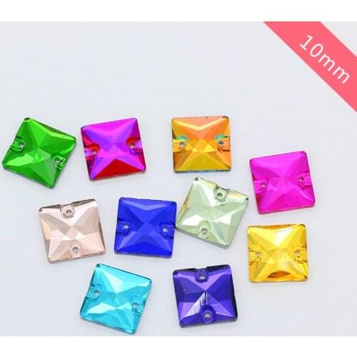 45p 10mm square sewing stone Silver Flatback Sew On Crystal Rhinestone Trim jewels 2-Holes beads For DIY Wedding Dress dancewear