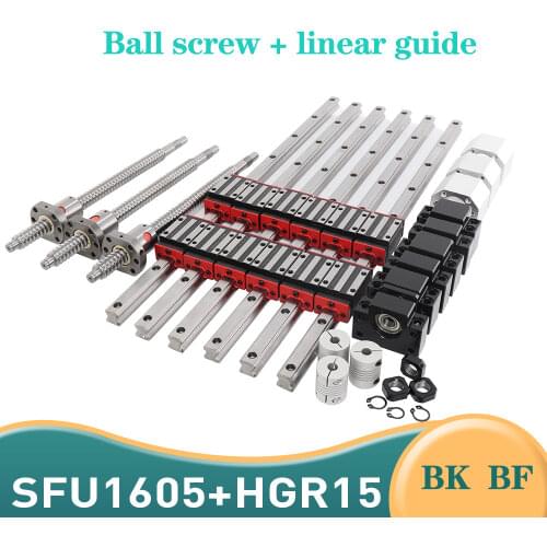 6 sets linear rail HGR15 linear guide any length+ linear bearing blocks+SFU1605/1610 ball screw+ BK12/BF12+DSG16H nut+Coupler