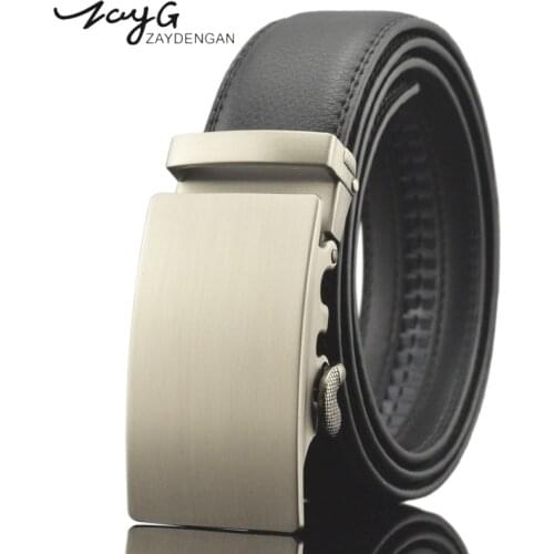 ZAYG Mens Alloy Steel Automatic Buckle Belt Men Fine Luxury High Quality Cow Leather Belts for Men Fashion Black Classic Belt