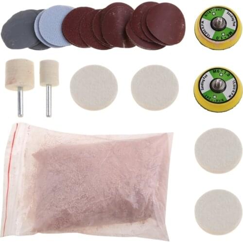 2021 New 34pcs/Set Deep Scratch Remove Glass Polishing Kit 8 OZ Cerium Oxide+ Sanding Disc + Wool Polishing Pad