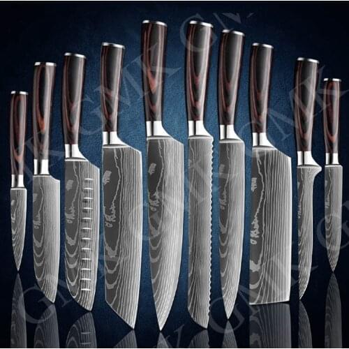 Kitchen Knives Set Professional Chef Knives Damascus Steel Multifunctional Meat Cleaver Hunting Knife Forged